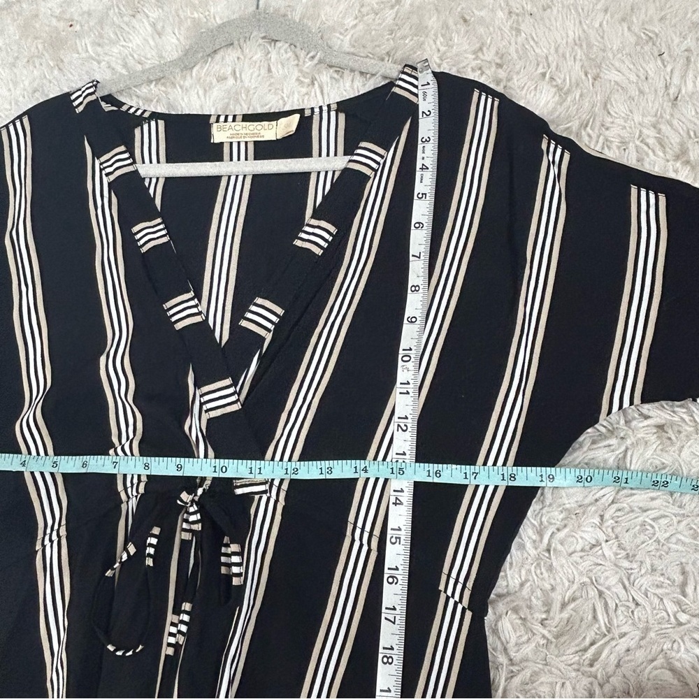 BEACHGOLD Striped V-Neck Ruffle Hem Mini Dress - Picture 13 of 15
